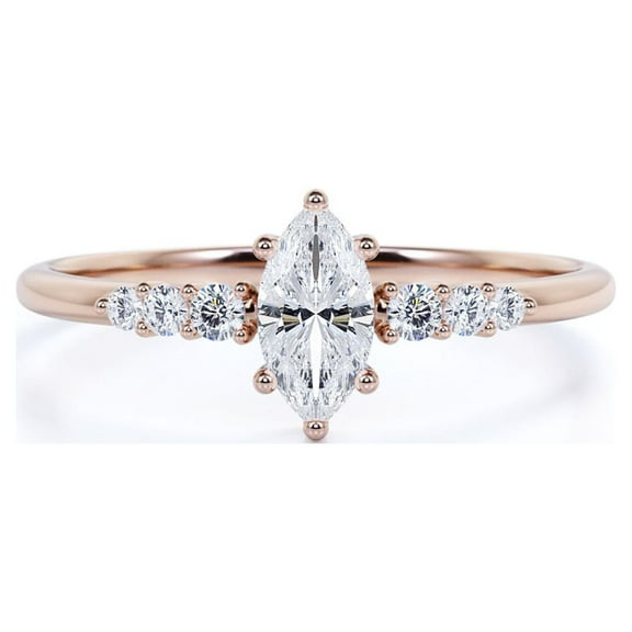 JeenMata 1 Carat Seven Stones Marquise Cut Engagement Ring in 18k Rose Gold over Silver