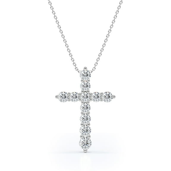 JeenMata Shared-Prong 0.10 TCW Round Shape Diamond Pave Style Cross Pendant Necklace in 18K White Gold Plating over Silver