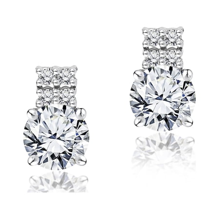 JeenMata Shiny 1.75 Carat Round Shaped Moissanite Stud Earrings Women in 18K White Gold over Silver