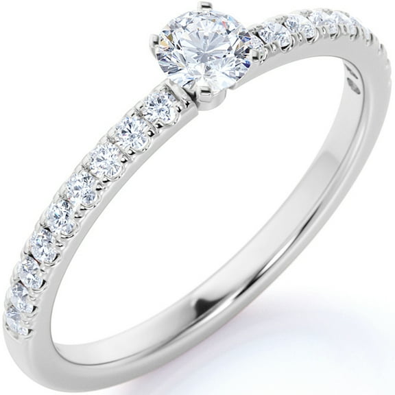 JeenMata Simple 1 ct Natural Circle Moissanite Ring - Micro Pave - Thin Band - Dainty Engagement Ring in 18K White Gold over Silver