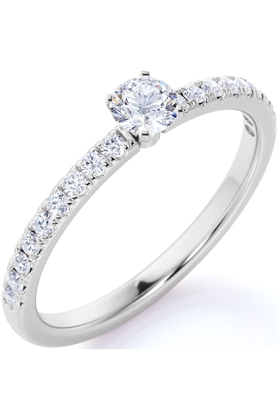 Simple 1 ct Natural Circle Moissanite Ring - Micro Pave - Thin Band - Dainty Engagement Ring in 18K White Gold over Silver