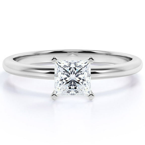 JeenMata Sleek 1 Carat Princess Cut Moissanite Engagement Ring in 18k White Gold Over Silver