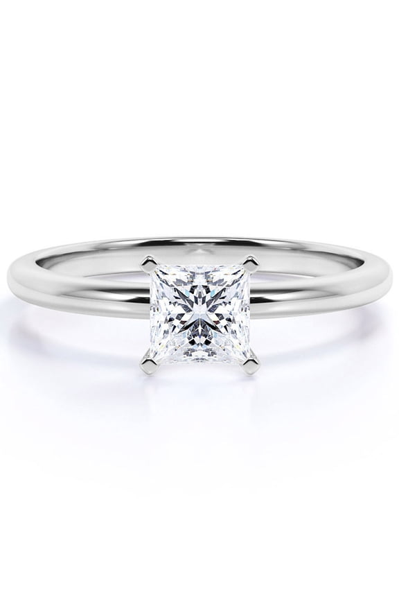 Sleek 1 Carat Princess Cut Moissanite Engagement Ring in 18k White Gold Over Silver