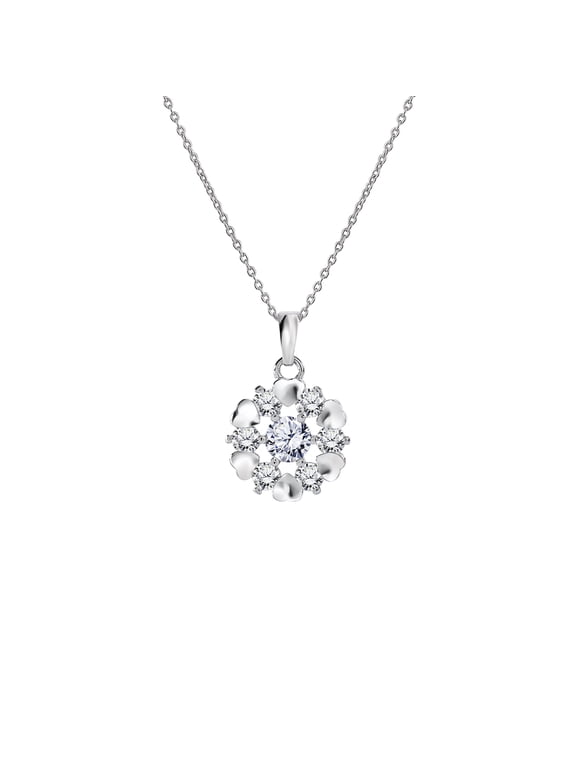Snowflake Heart Cluster Pendant Necklace - Unique Fashion Jewelry - Everyday Wear