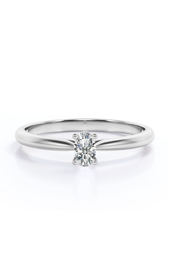 Solitaire 0.5 Carat Oval Cut Moissanite - Dainty Fashion Ring - 18K White Gold Plating Over Silver