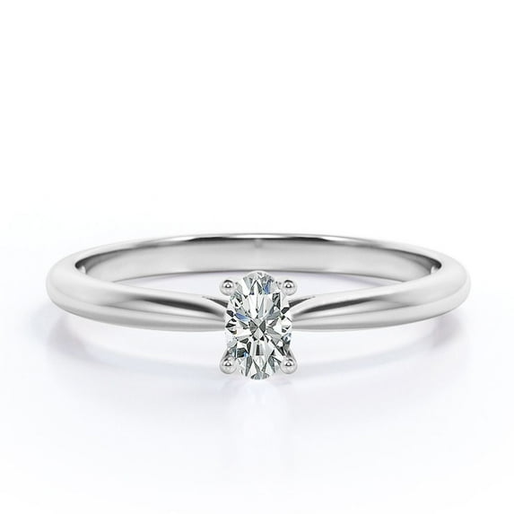 JeenMata Solitaire 0.5 Carat Oval Cut Moissanite - Dainty Fashion Ring - 18K White Gold Plating Over Silver