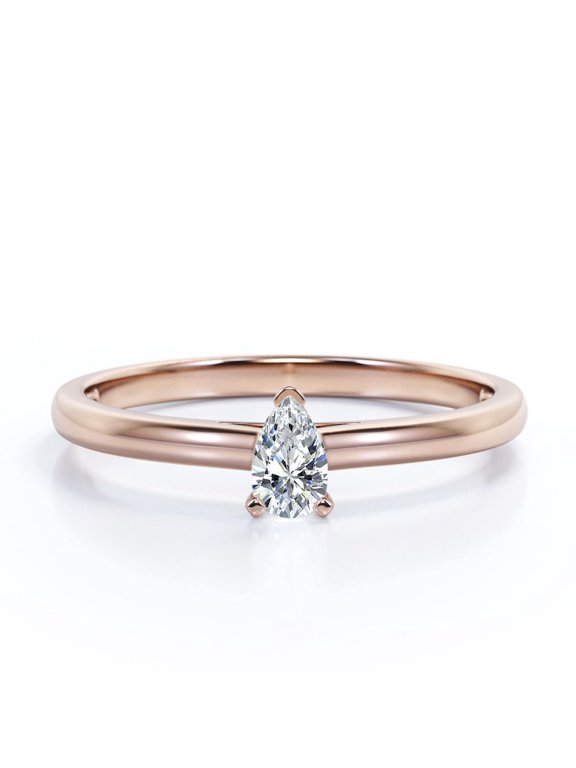 Solitaire 0.5 Carat Pear Cut Moissanite - Dainty Fashion Ring - 18K Rose Gold Plating Over Silver