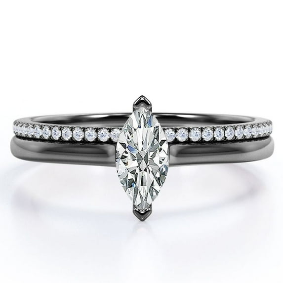 JeenMata Solitaire 1.75 Carat Marquise Cut with Pave Shank Wedding Band Bridal Ring Set in 18K Black Gold Plating over Silver