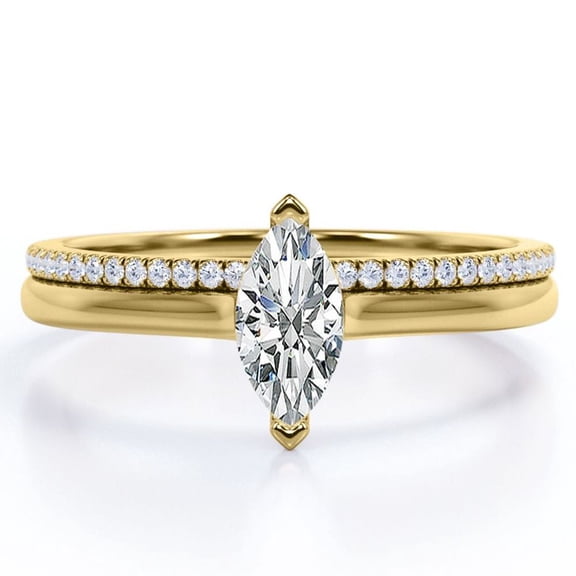 JeenMata Solitaire 1.75 Carat Marquise Cut with Pave Shank Wedding Band Bridal Ring Set in 18K Yellow Gold Plating over Silver