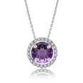 thumbnail image 1 of JeenMata Solitaire 1.25 Carat Round Cut - Amethyst - February Birthstone Halo Pendant Necklace in White Gold Plating, Adult, Female, 1 of 5