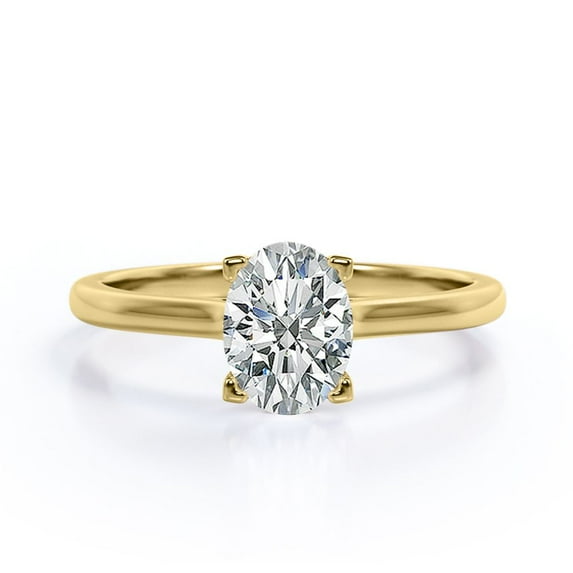 JeenMata Solitaire - 1.3 Carat Oval Shaped Moissanite - 4 Prong Engagement Ring - 18K Yellow Gold Plating Over Silver
