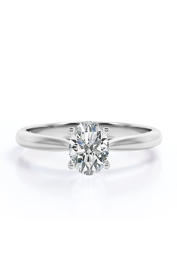 Solitaire 1.5 Carat Oval Cut Moissanite - Dainty Fashion Ring - 18K White Gold Plating Over Silver