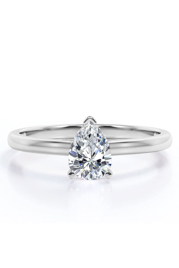 Solitaire 1.5 Carat Pear Cut Moissanite - Dainty Fashion Ring - 18K White Gold Plating Over Silver