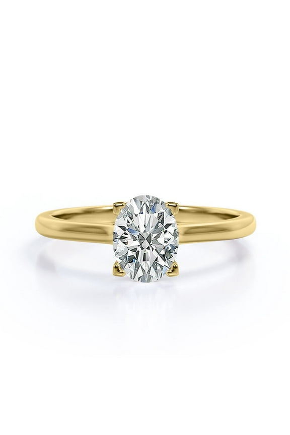 Solitaire - 1.7 Carat Oval Shaped Moissanite - 4 Prong Engagement Ring - 18K Yellow Gold Plating Over Silver