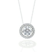 JeenMata Solitaire 1.75 Carat Round Cut Halo Pendant Necklace 18k White Gold over Silver, Adult, Female