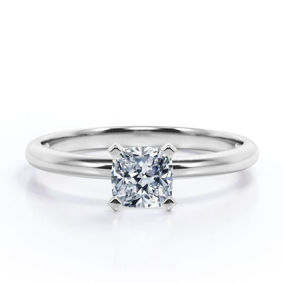 JeenMata Solitaire 1 Carat Cushion Cut Moissanite Prong Set Promise Ring In 18K White Gold Plating Over Silver