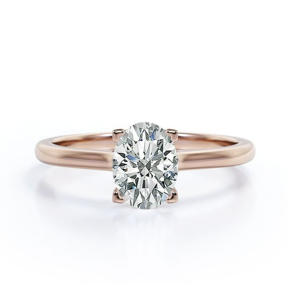 JeenMata Solitaire - 1 Carat Oval Shaped Moissanite - 4 Prong Engagement Ring - 18K Rose Gold Plating Over Silver