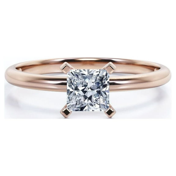 JeenMata Solitaire 1 Carat Princess Cut Moissanite Prong Set Promise Ring In 18K Rose Gold Plating Over Silver
