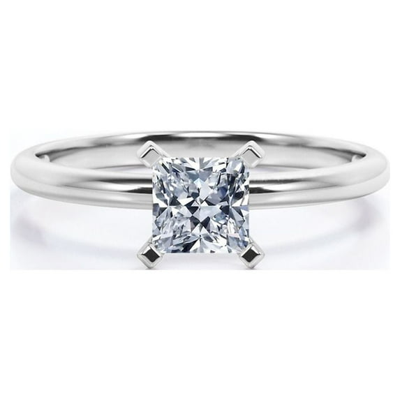 JeenMata Solitaire 1 Carat Princess Cut Moissanite Prong Set Promise Ring In 18K White Gold Plating Over Silver