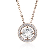JeenMata Solitaire 1 Carat Round Cut - Moissanite - April Birthstone Halo Pendant Necklace 18k Rose Gold over Silver, Adult, Female