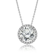 JEENMATA Solitaire 1 Carat Round Cut - Moissanite - April Birthstone Halo Pendant Necklace 18k White Gold over Silver, Adult, Female