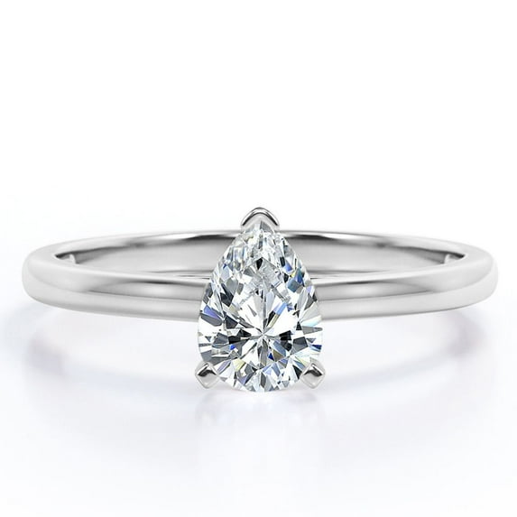 JeenMata Solitaire 2.5 Carat Pear Cut Moissanite - Dainty Fashion Ring - 18K White Gold Plating Over Silver