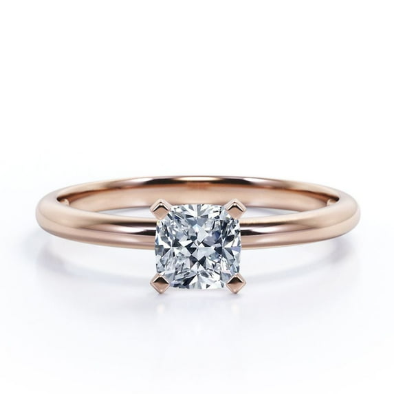 JeenMata Solitaire 2 Carat Cushion Cut Moissanite Prong Set Promise Ring In 18K Rose Gold Plating Over Silver