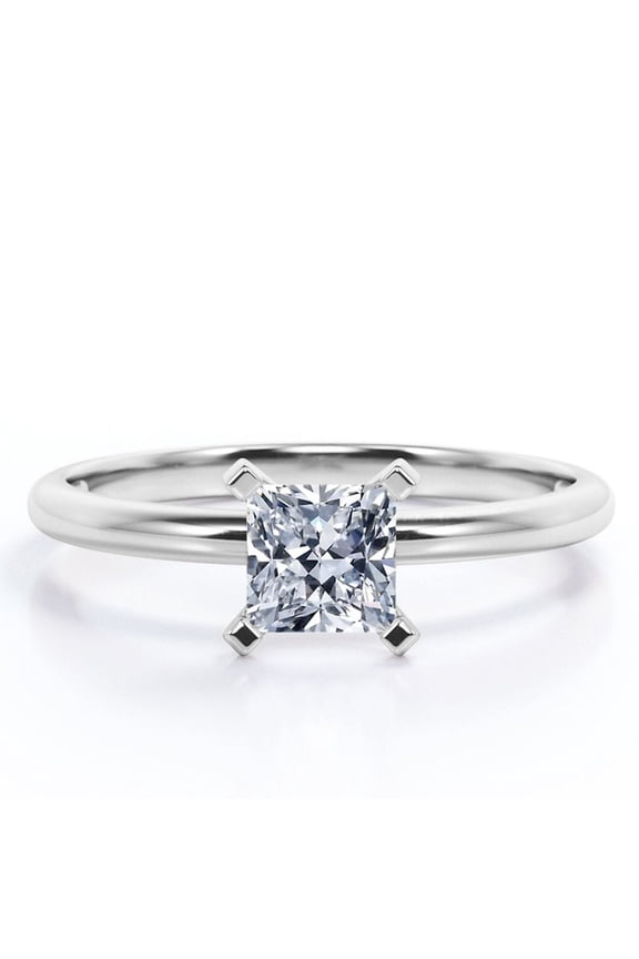 Solitaire 2 Carat Princess Cut Moissanite Prong Set Promise Ring In 18K White Gold Plating Over Silver