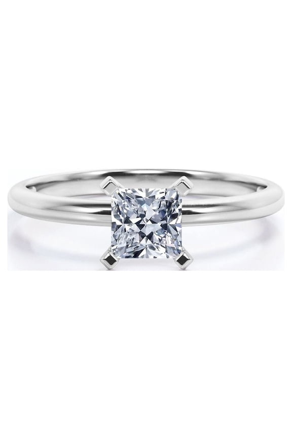 Solitaire 2 Carat Princess Cut Moissanite Prong Set Promise Ring In 18K White Gold Plating Over Silver