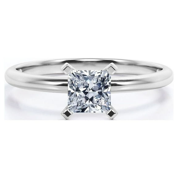 JeenMata Solitaire 2 Carat Princess Cut Moissanite Prong Set Promise Ring In 18K White Gold Plating Over Silver