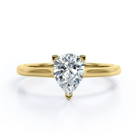 JeenMata Solitaire - 2 Carat Teardrop Moissanite - 4 Prong Engagement Ring - 18K Yellow Gold Plating Over Silver
