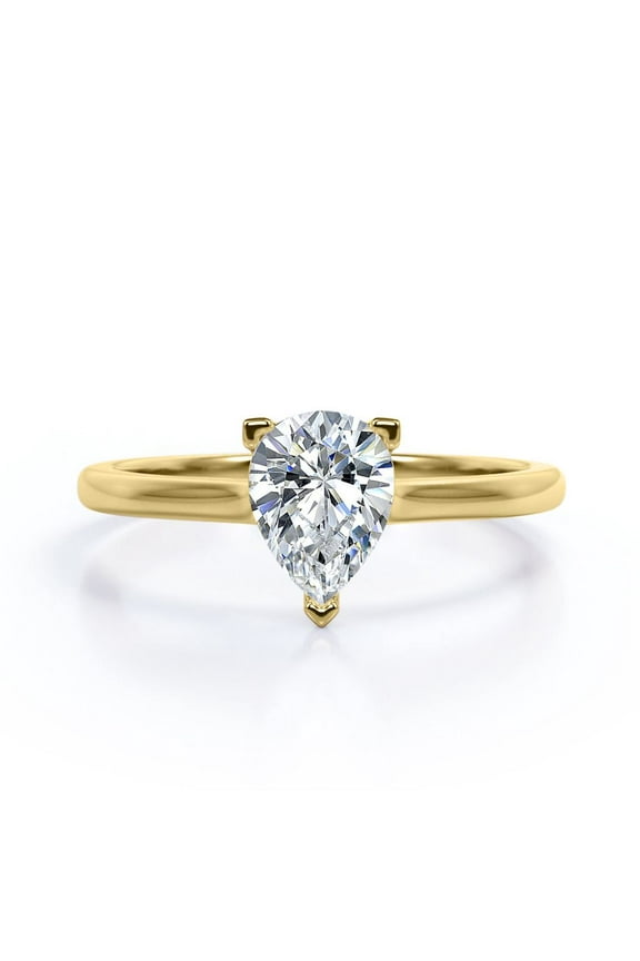 Solitaire - 2 Carat Teardrop Moissanite - 4 Prong Engagement Ring - 18K Yellow Gold Plating Over Silver