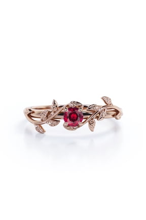 Solitaire Bohemian Style 0.50 Carat Round Shape Lab Created Ruby Engagement Ring in 18K Rose Gold Plating over Silver