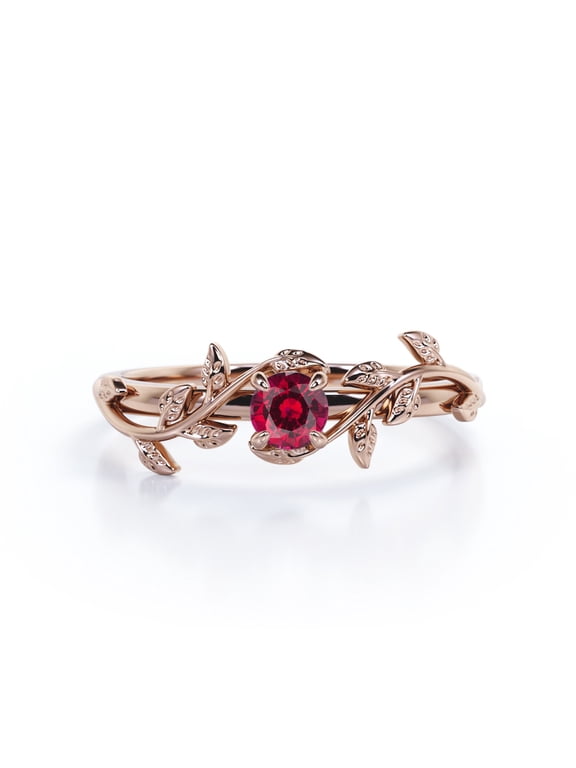 Solitaire Bohemian Style 0.50 Carat Round Shape Lab Created Ruby Engagement Ring in 18K Rose Gold Plating over Silver