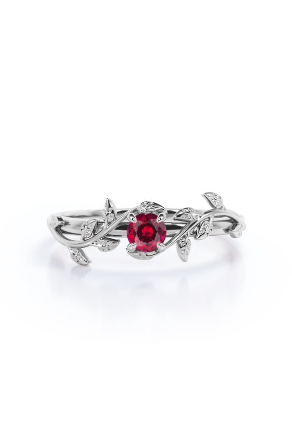 Solitaire Bohemian Style 0.50 Carat Round Shape Lab Created Ruby Engagement Ring in 18K White Gold Plating over Silver