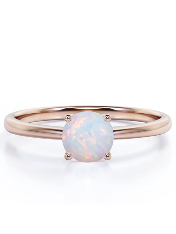 Solitaire - Cathedral - 1 Carat Round Cut White Galaxy Opal - Dainty - Prong Set Engagement Ring - 18K Rose Gold Plating Over Silver