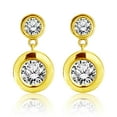 thumbnail image 1 of JeenMata Sparkling 2.5 Carat Double Round Cut Stone - Bezel Set - Women's Dangle Earrings - Yellow Gold plated, 1 of 4