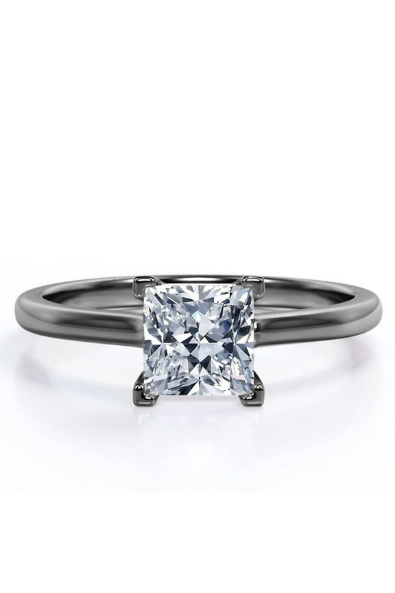 Sparkling Solitaire - 2 Carat Princess Cut - Prong Promise Ring - 18K Black Gold Plating over Silver