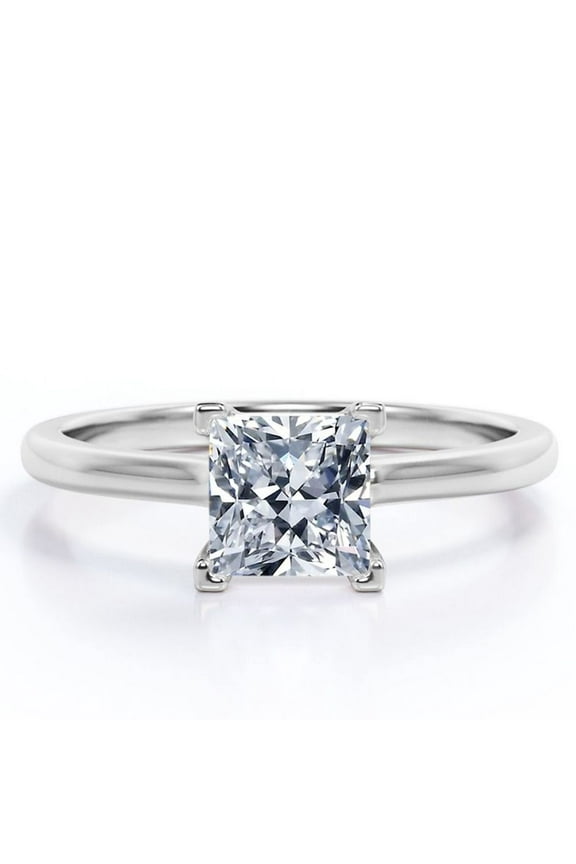 4 Prong - 2 Carat Princess Cut - Solitaire Engagement Ring in 18K White Gold Plating for Women