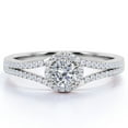 thumbnail image 1 of JeenMata Split Shank Halo 1.5 Carat Round Shaped Moissanite Pave Double Bezel Engagement Ring In White Gold Plating Over Silver, 1 of 7