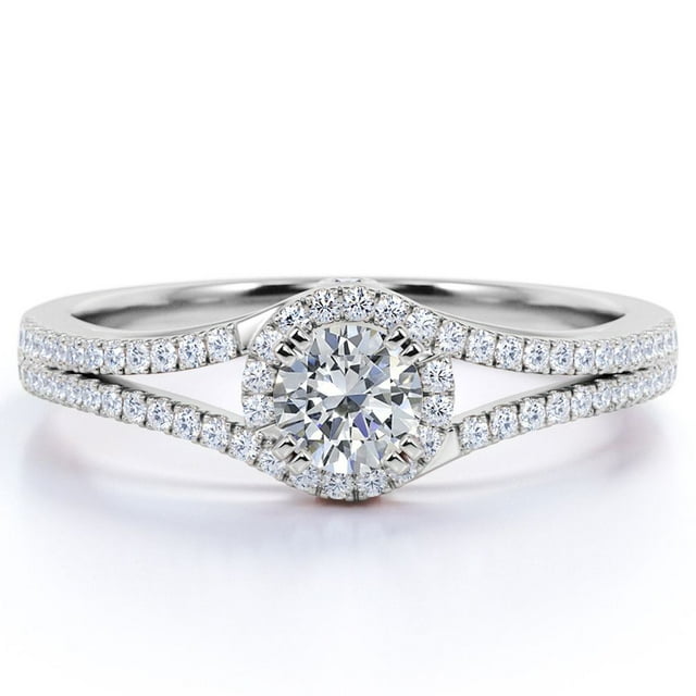JeenMata Split Shank Halo 1 Carat Round Shaped Engagement Ring - Pave ...