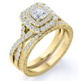 thumbnail image 1 of JeenMata Square Diamond - Double Halo - Twisted Band - Vintage Inspired - Pave - Wedding Ring Set in 10K Yellow Gold, 1 of 8