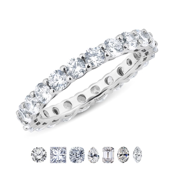 JeenMata Stackable 3.75 Carat Round Cut Cubic Zirconia Eternity Anniversary Ring - Classic Prong Style Wedding Ring in White Gold Plating for Women