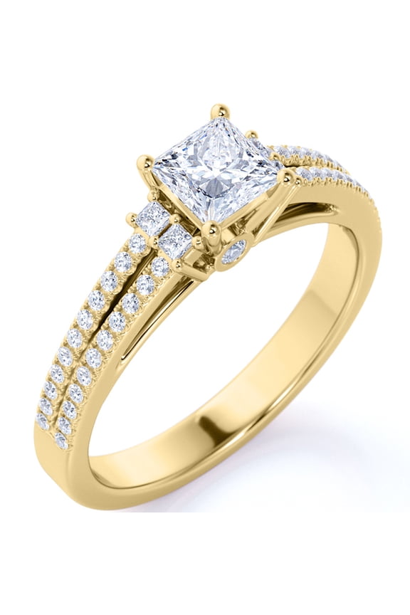 Stunning 0.58 Carat Princess Cut Moissanite - Pave Ring - Antique Ring - Double Band Engagement Ring - 18K Yellow Gold over Silver