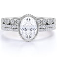 thumbnail image 1 of JeenMata Stunning 1.5 carat oval cut Moissanite Wedding Trio Ring Set in 18k White Gold Over Silver, 1 of 7
