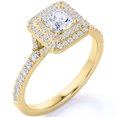 thumbnail image 1 of JeenMata Stunning 1 Carat Princess Cut Moissanite - Pave Set - Split Shank - Double Halo Engagement Ring in 18K Yellow Gold over Silver, 1 of 7
