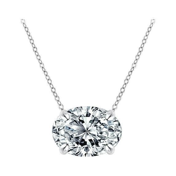 JeenMata Stunning 1 TCW East West Oval Cut Moissanite - Four Prongs - Solitaire Slider Pendant Necklace in 18K White Gold over Silver