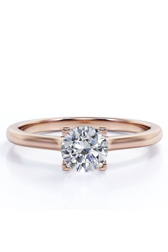 Stunning Solitaire 1 Carat Round Brilliant Cut Prong Set Right Hand Ring in 18K Rose Gold Plating over Silver
