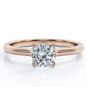 JeenMata Stunning Solitaire 1 Carat Round Brilliant Cut Prong Set Right Hand Ring in 18K Rose Gold Plating over Silver