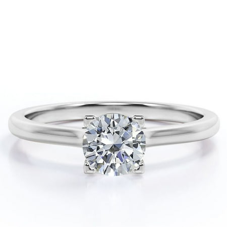 JeenMata Stunning Solitaire 1 Carat Round Brilliant Cut Prong Set Right Hand Ring in 18K White Gold Plating over Silver